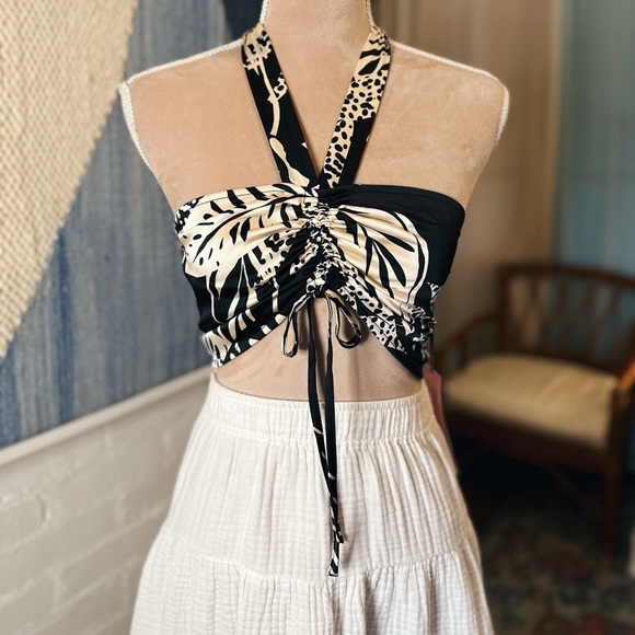 Future Collective Tops - Future Collective Alani Noelle Black Animal Print Bandeau Crop Top